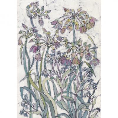 Allium  + Forget Me Nots - Original Batik Painting.